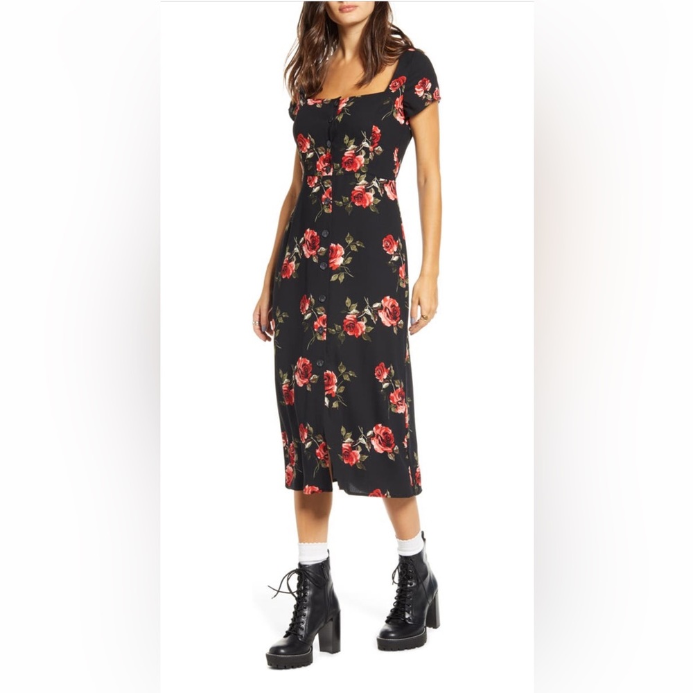 BP x Claudia Sulewski Rose Floral Midi Dress Sz S